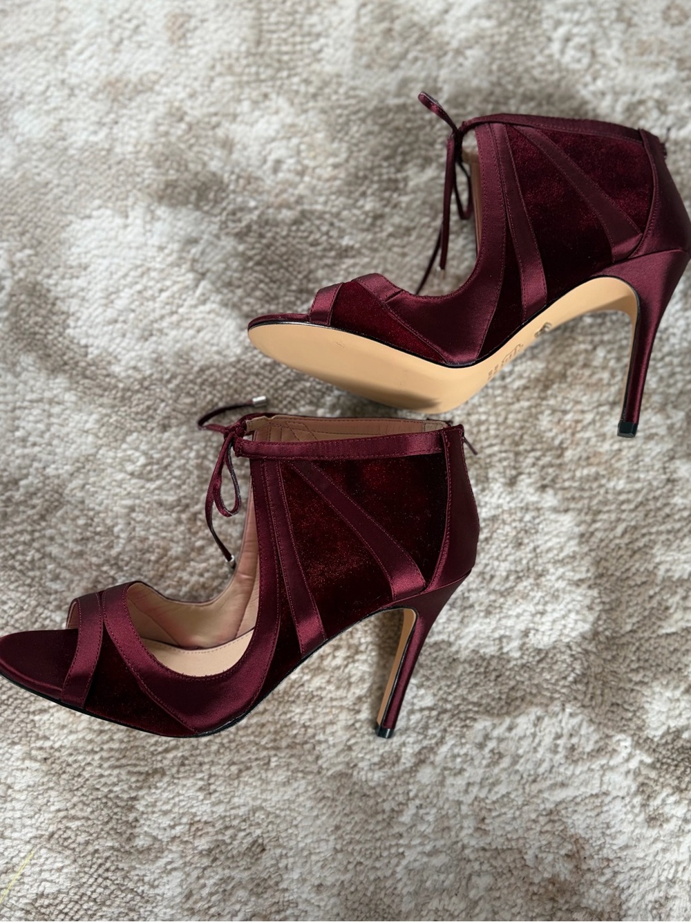 Nina Shoes Cherie Burgundy Velvet Lace-Up Stiletto Heels 6.5 - Picture 6 of 9